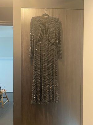 2023 Autumn Hot Sale Black Long Sleeve Shiny Diamonds Party Dress photo review